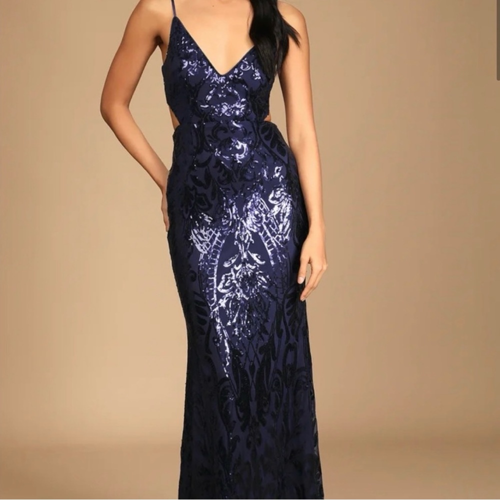 Lulu's Blue Sequin Prom/Maxi Dress